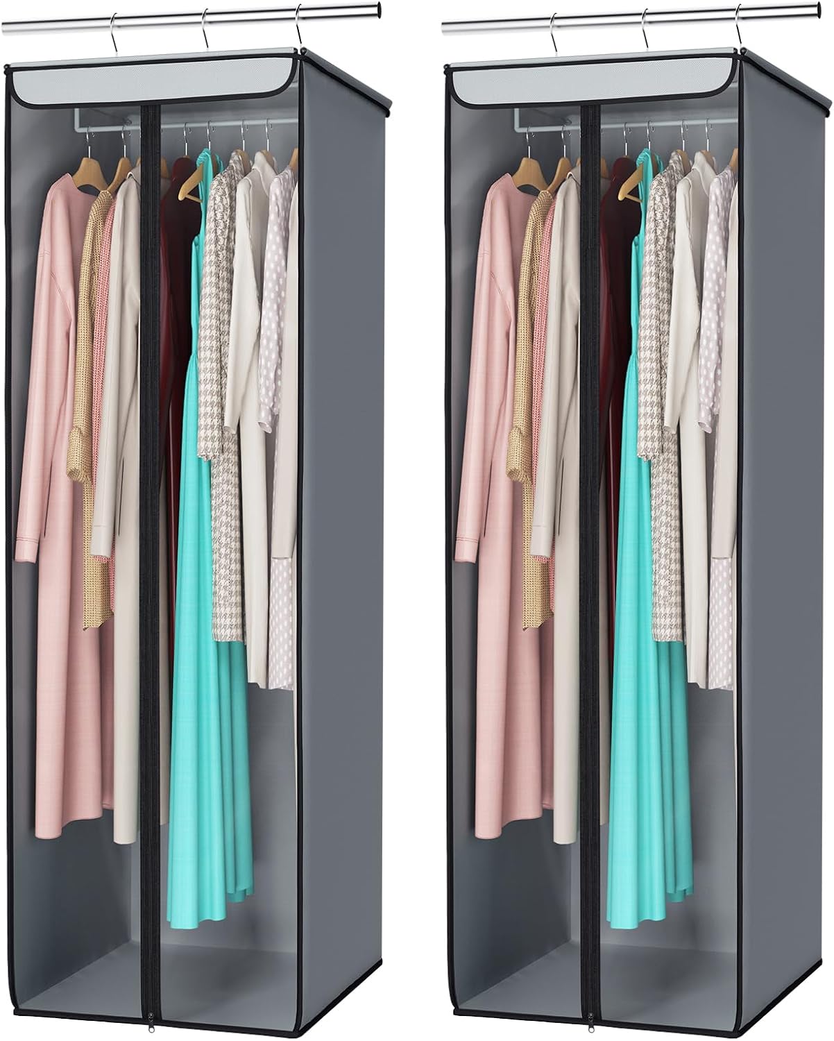 Univivi Garment Bags for Hanging Clothes, Large Clothes Storage Bags Closet Organizer with Clear Window, Premium Hanging Garment Storage Bag for Suits, Coats, Jackets, 40", 2-Pack (Grey)