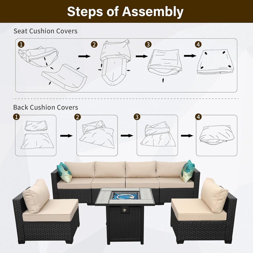 Patio Furniture Set Cushion Covers Outdoor Sectional Sofa Waterproof Square Couch Cushion Covers Outdoor Cushion Slipcovers Replacement for Outdoor Furniture, Non-Slip, Khaki