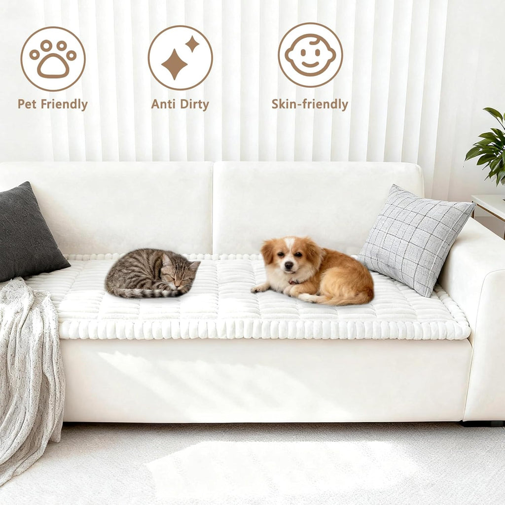 Capslpad Sofa Covers for Pets Washable Non Slip Dog Couch Cover Fuzzy Sofa Slipcover Geometric Pet Friendly Mat Cushion Protector Travel Pet Mat for Living Bedroom Car Back Seat, White 27.5"x82.6"