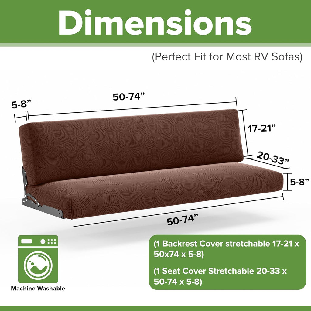 Hudson Comfort RV Couch Covers for Sofa Bed – 2-Piece Backrest and Seat Covers Ideal for Jackknife – Camper Slip Covers for RV Furniture – Super Stretchable Fabric with 1cm Elastic (Chocolate)