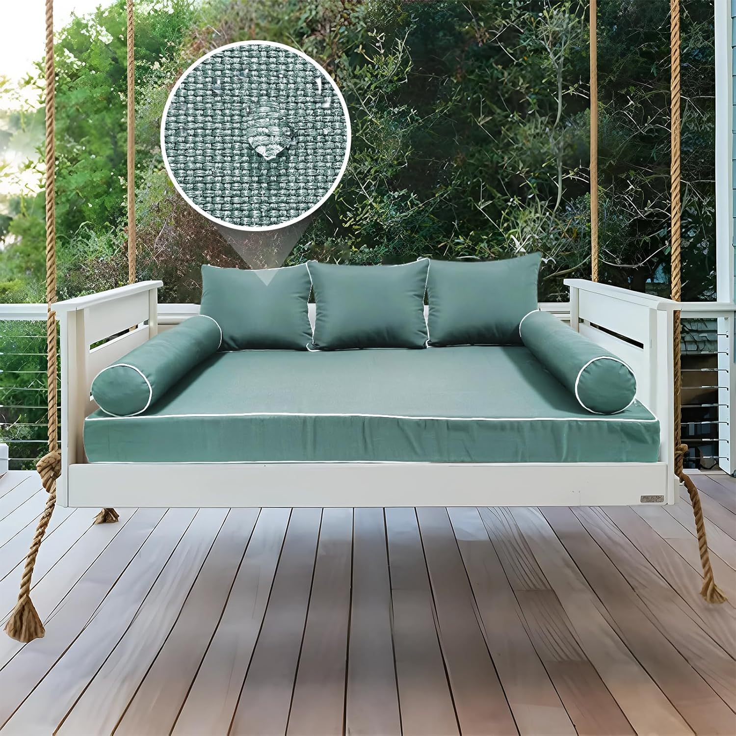 Twin Size Porch Swing Bed Cushion Cover,Waterproof Outdoor Twin Mattress Cover for Daybed,Outdoor Daybed Cushion Bolster Pillow Fitted Sheet Cover,Only Cover (Aqua Leala, 75 * 39 * 6in)
