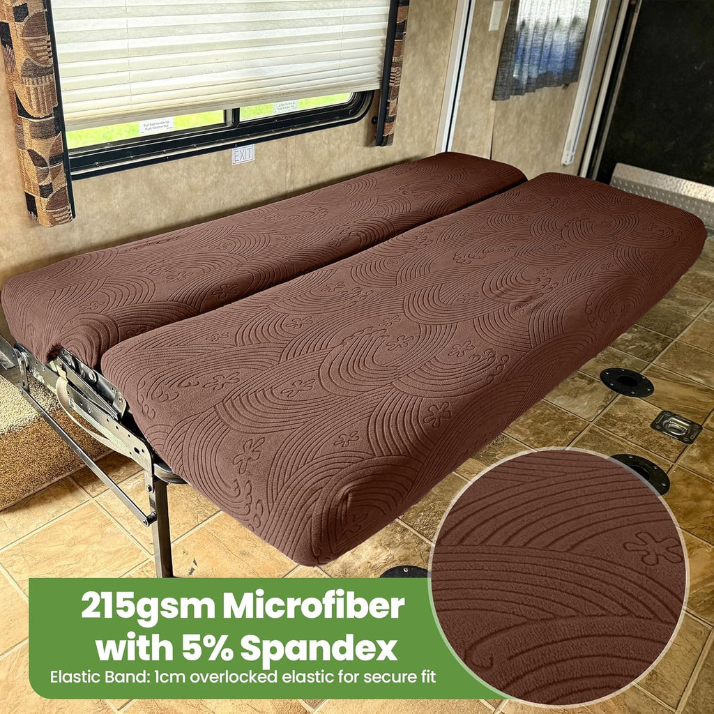 Hudson Comfort RV Couch Covers for Sofa Bed – 2-Piece Backrest and Seat Covers Ideal for Jackknife – Camper Slip Covers for RV Furniture – Super Stretchable Fabric with 1cm Elastic (Chocolate)
